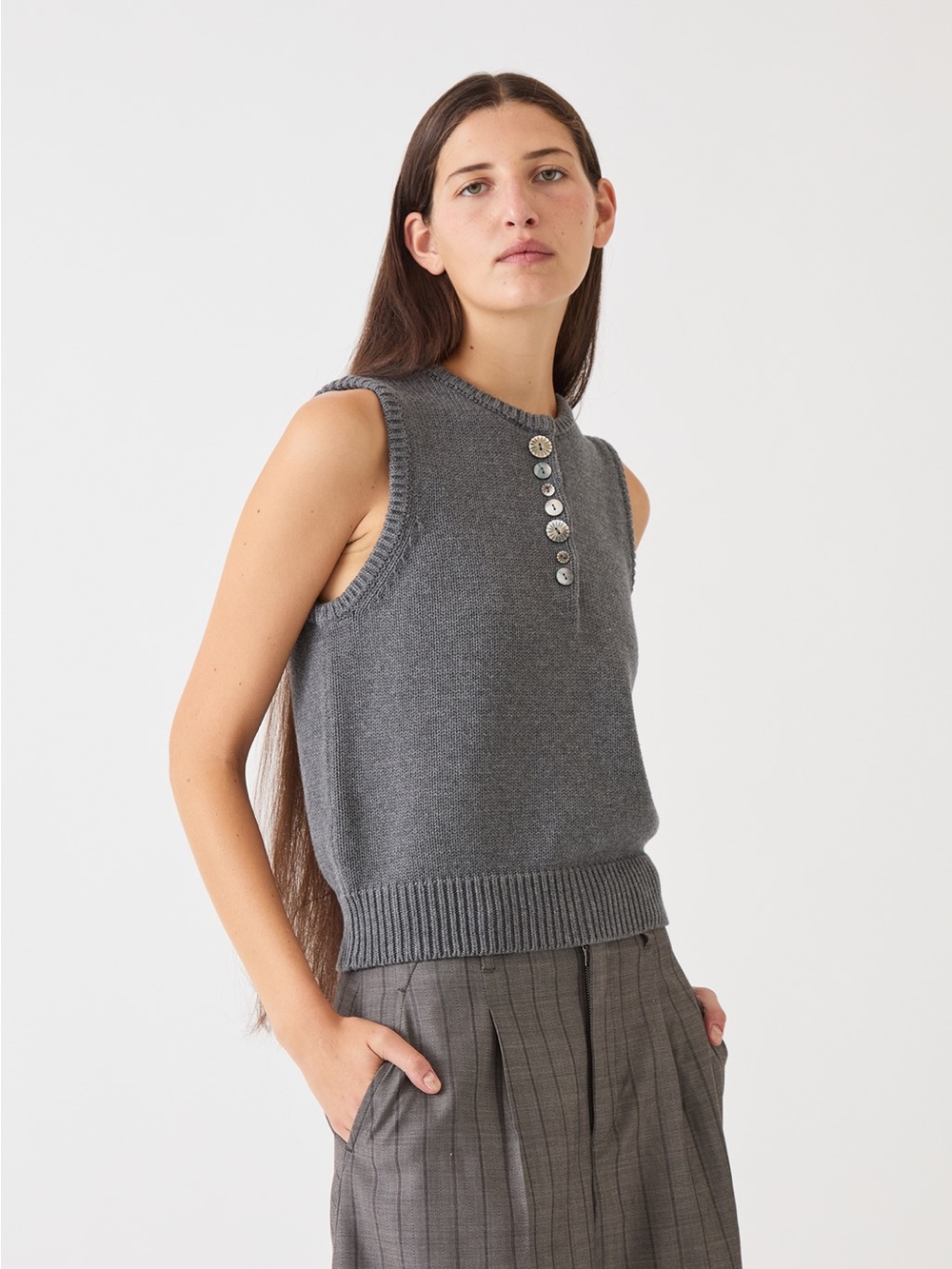 Demylee New York MINIVERA COTTON VEST Sleeveless Button Knit Tank Top - sz S